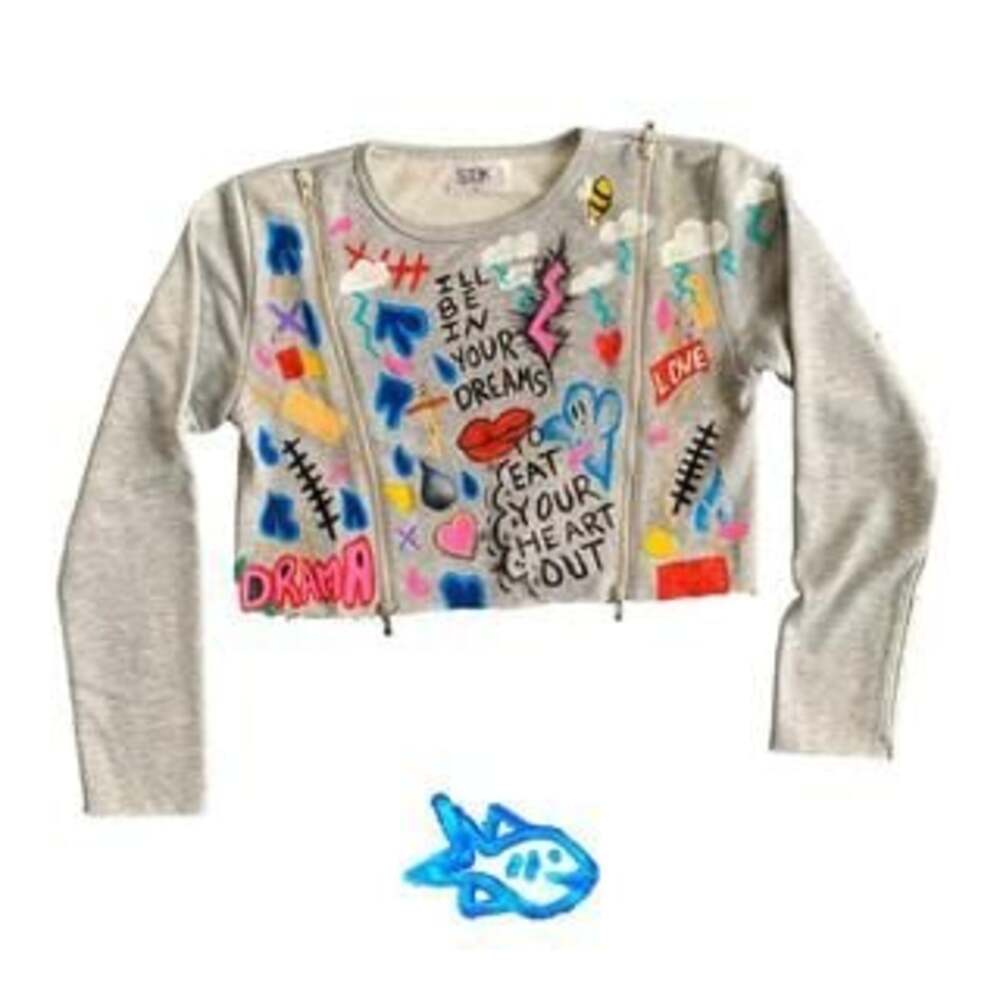 The Blue Fish Hotel Hand Painted Custom Crop Top, Women's Graffiti Art Sweatshir